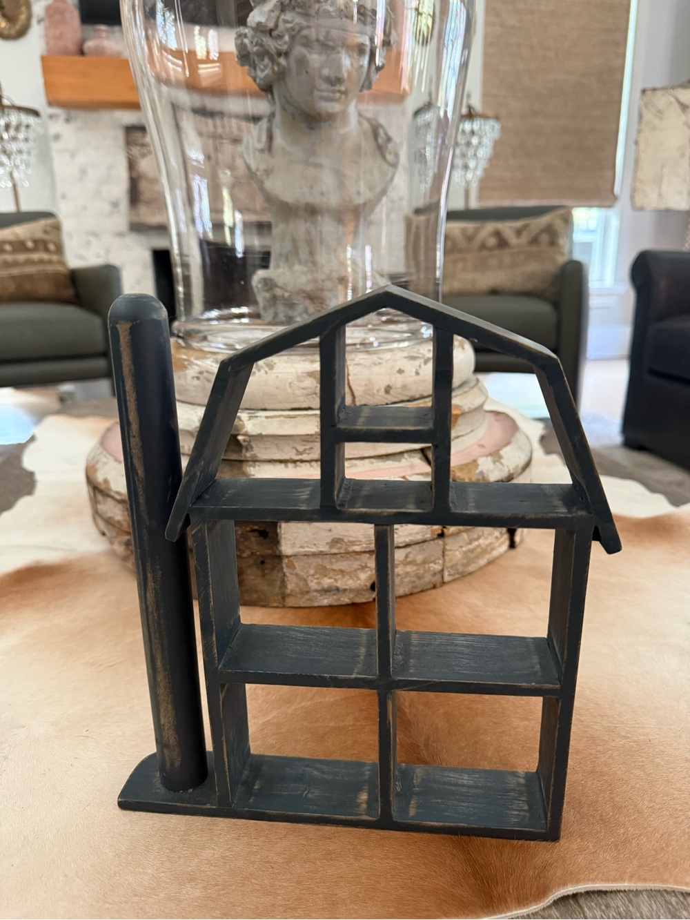 Rustic Small Farmhouse House Shelf Décor in Distressed Blue